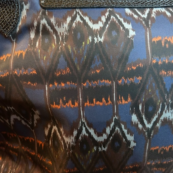 Longchamp Le Pliage Leather Shoulder Tote Bag Blue Orange Pattern - Picture 3 of 12